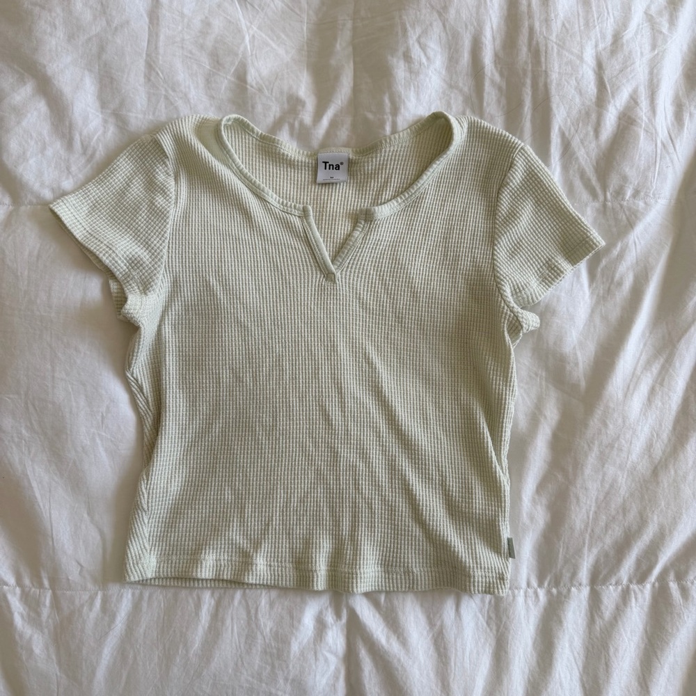 TNA Light mint Ribbed Short Sleeve Top
